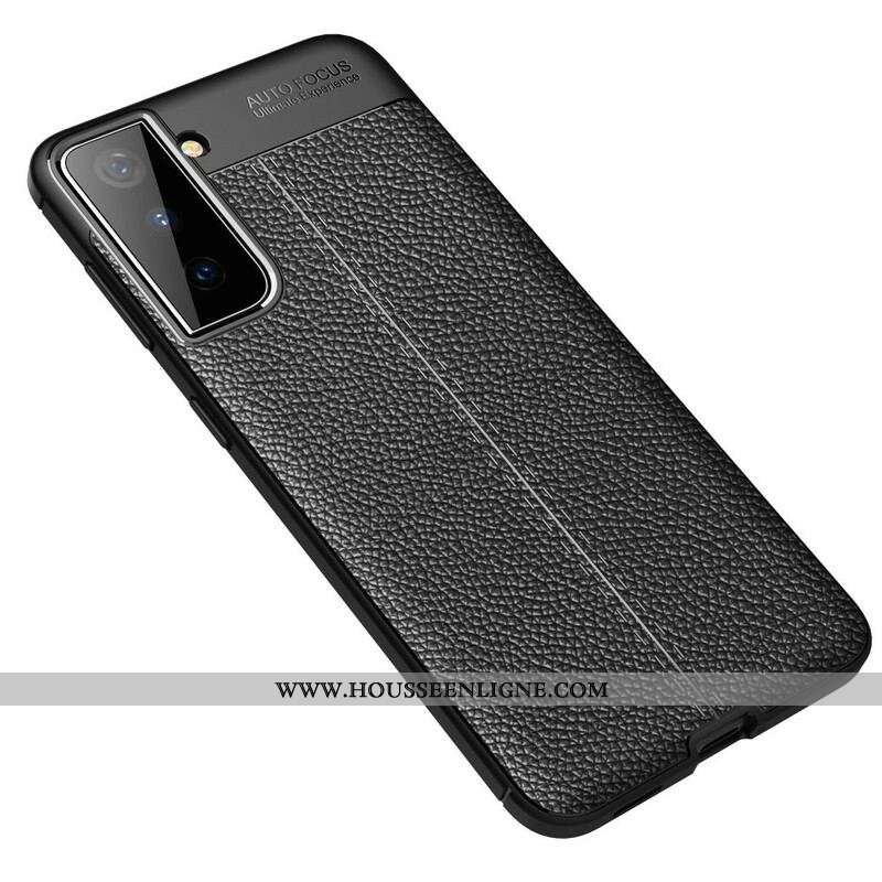 Coque Samsung Galaxy S21 5G Effet Cuir Litchi Double Line