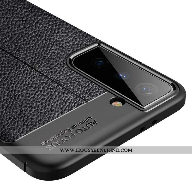 Coque Samsung Galaxy S21 5G Effet Cuir Litchi Double Line