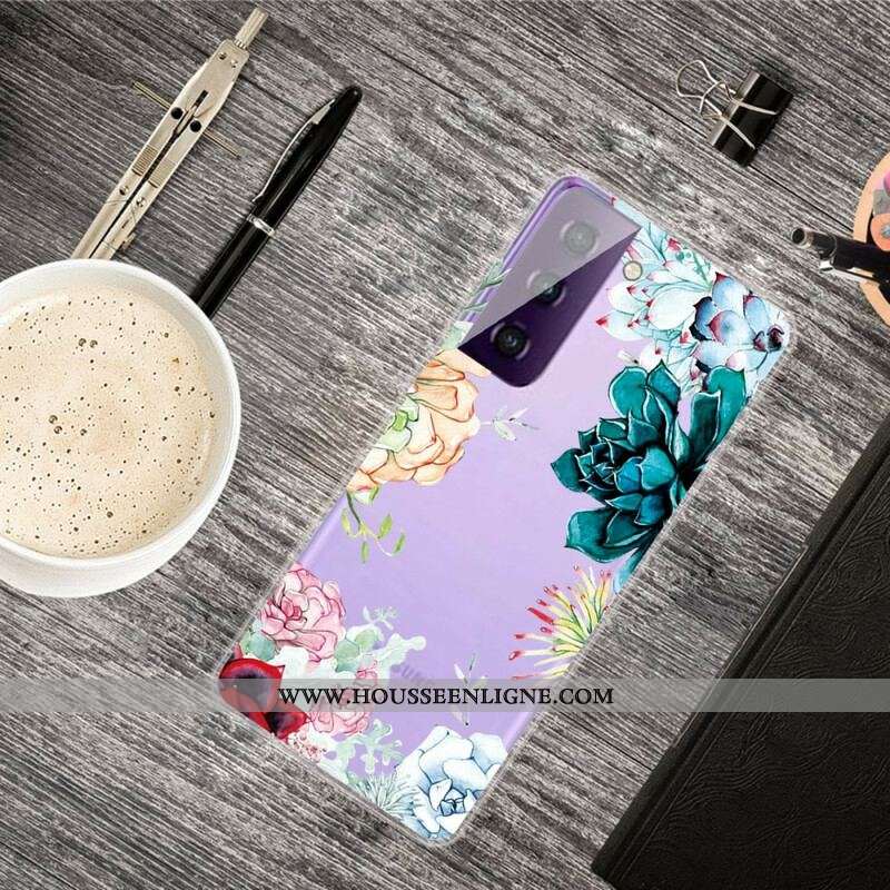 Coque Samsung Galaxy S21 5G Fleurs Aquarelle