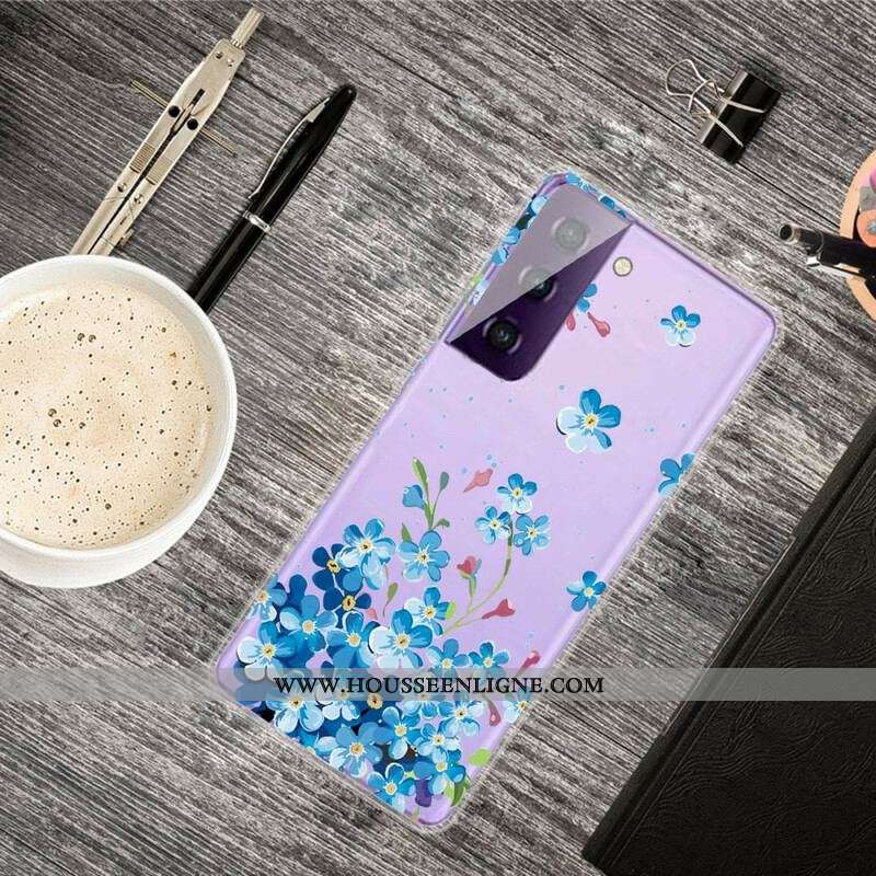 Coque Samsung Galaxy S21 5G Fleurs Bleues