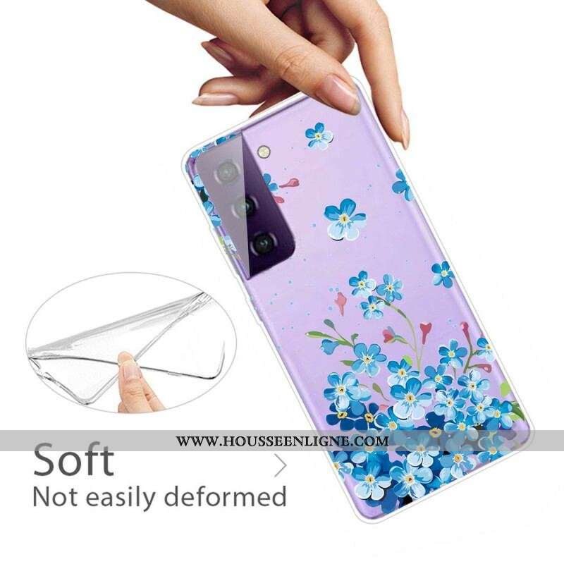 Coque Samsung Galaxy S21 5G Fleurs Bleues