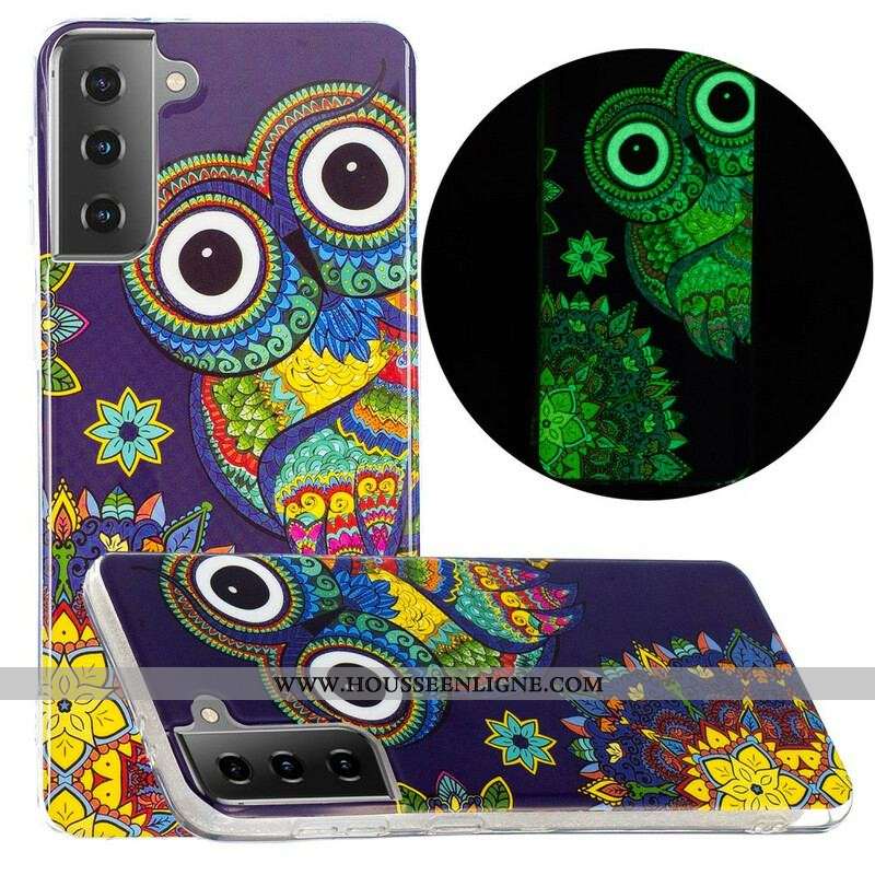 Coque Samsung Galaxy S21 5G Hibou Mandala Fluorescente