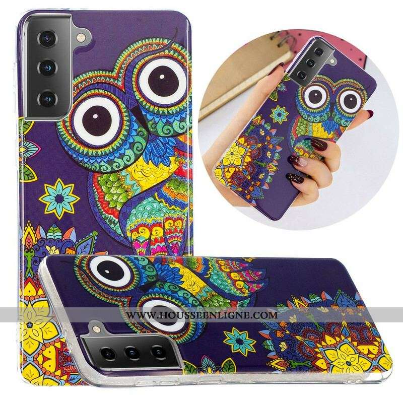 Coque Samsung Galaxy S21 5G Hibou Mandala Fluorescente