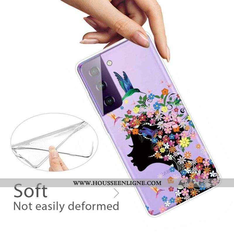 Coque Samsung Galaxy S21 5G Jolie Tête Fleurie