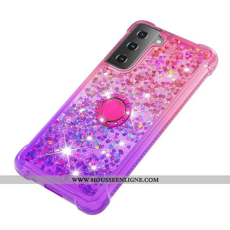 Coque Samsung Galaxy S21 5G Paillettes Anneau-Support