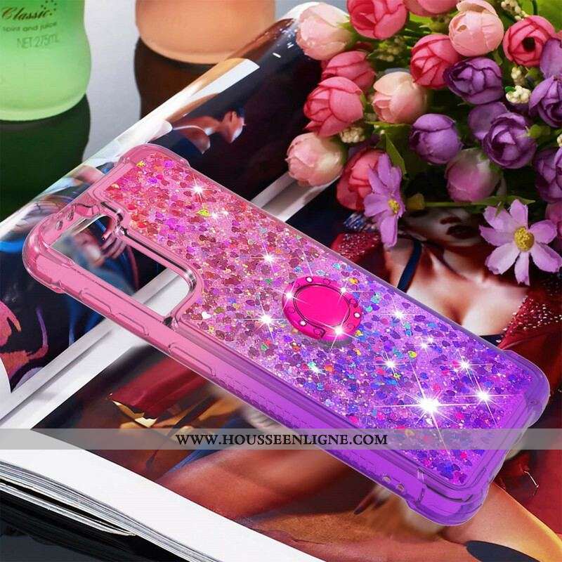 Coque Samsung Galaxy S21 5G Paillettes Anneau-Support