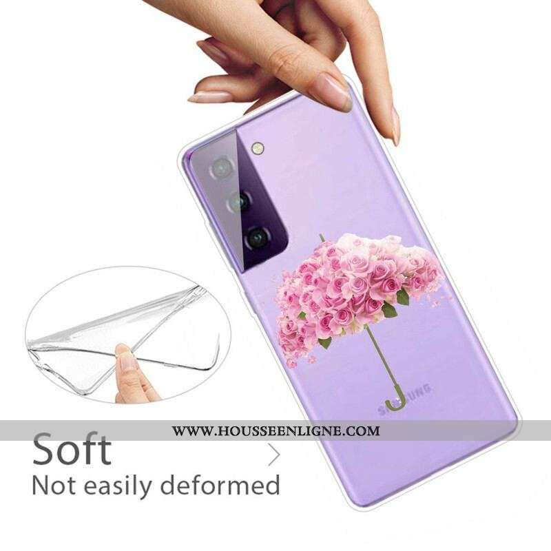 Coque Samsung Galaxy S21 5G Parapluie en Roses