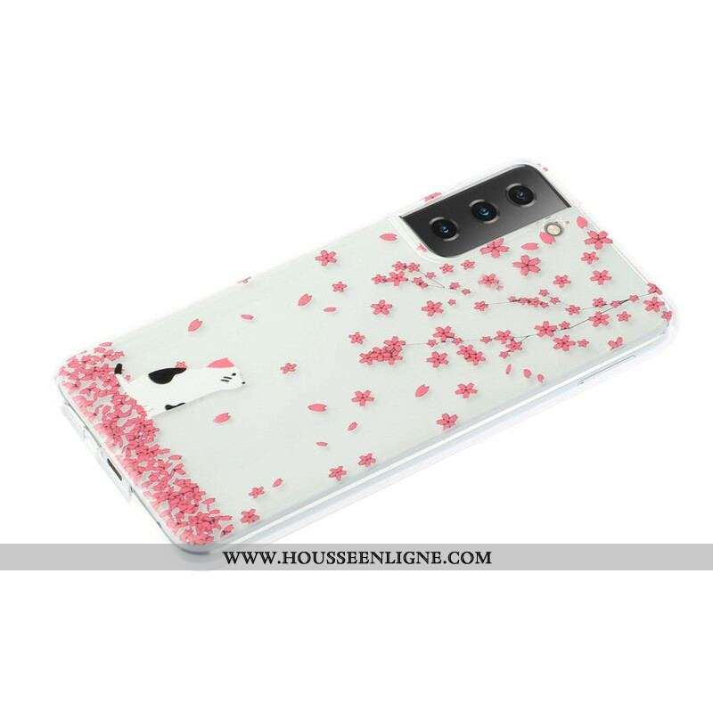 Coque Samsung Galaxy S21 5G Pétales et Chat