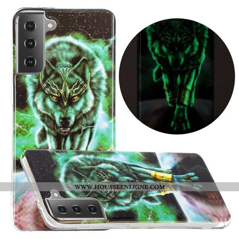 Coque Samsung Galaxy S21 5G Série Loup Fluorescente