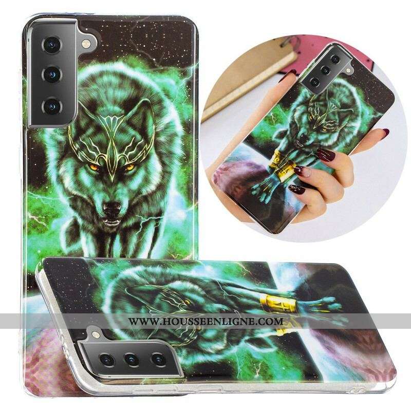 Coque Samsung Galaxy S21 5G Série Loup Fluorescente