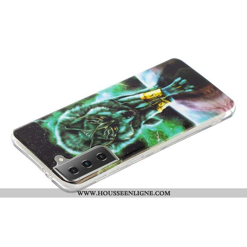 Coque Samsung Galaxy S21 5G Série Loup Fluorescente