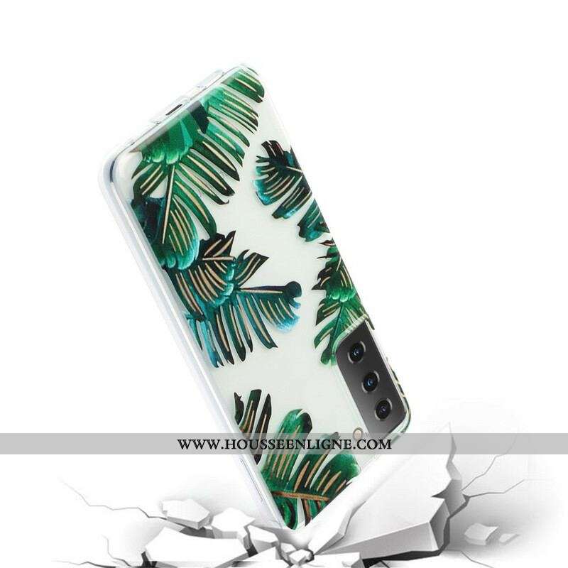 Coque Samsung Galaxy S21 5G Transparente Feuilles Vertes