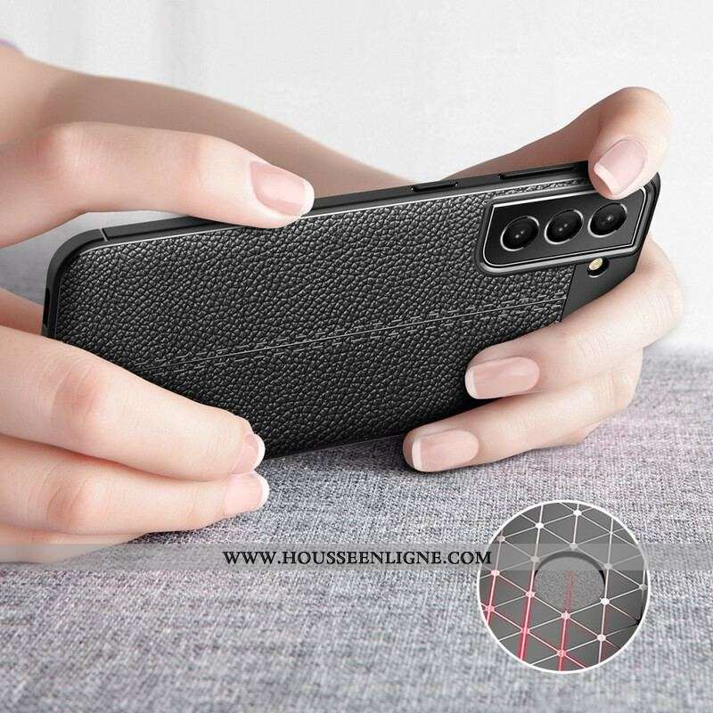 Coque Samsung Galaxy S21 FE Effet Cuir Litchi Double Line