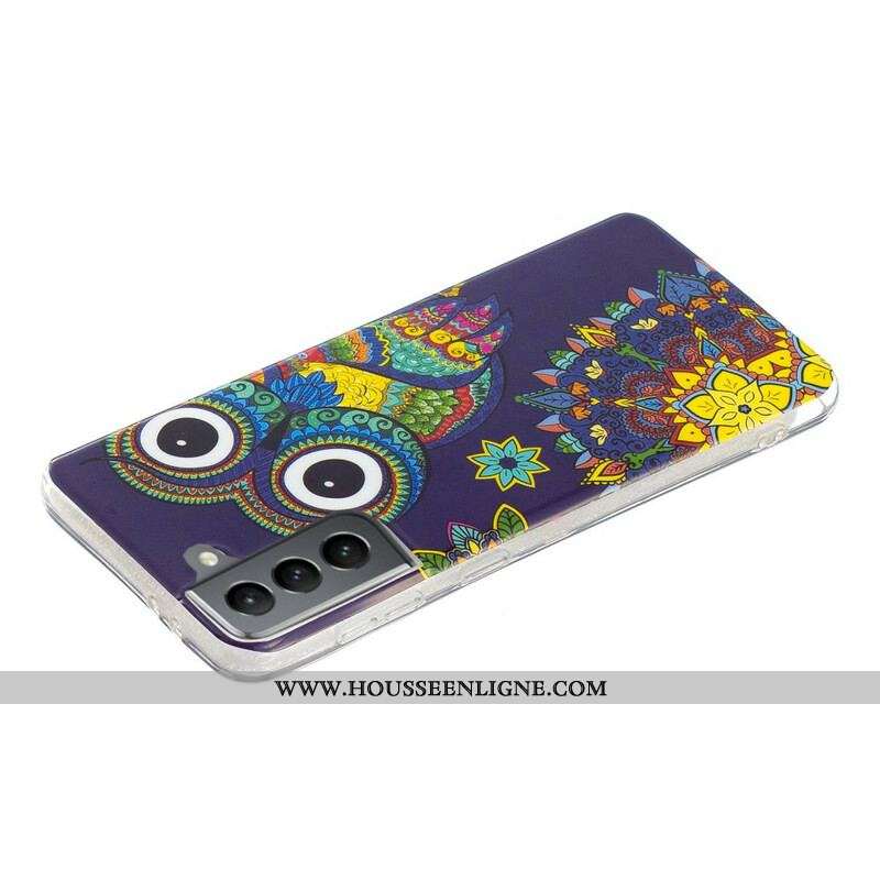 Coque Samsung Galaxy S21 FE Hibou Mandala Fluorescente