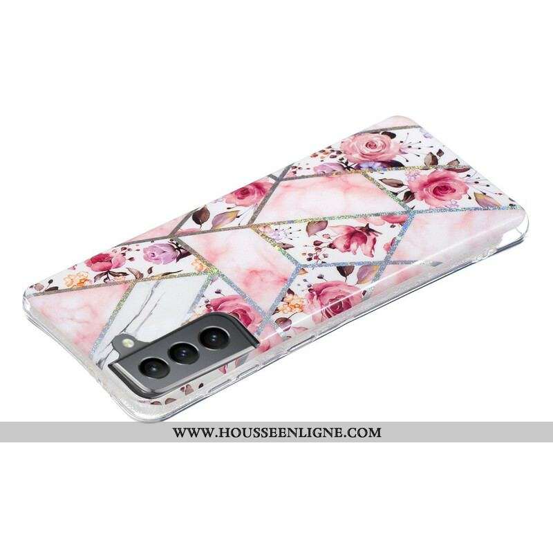 Coque Samsung Galaxy S21 FE Marbrée Fleurs