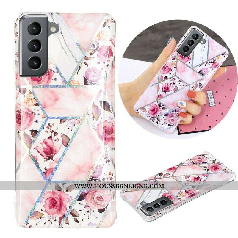 Coque Samsung Galaxy S21 FE Marbrée Fleurs