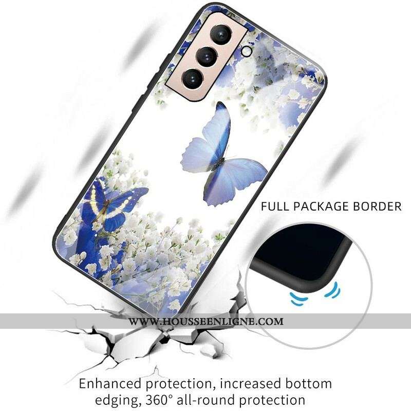 Coque Samsung Galaxy S21 FE Verre Trempé Papillons Design