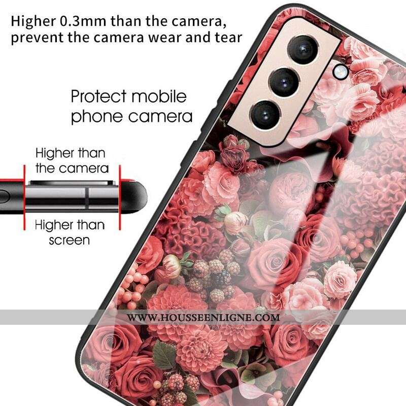 Coque Samsung Galaxy S21 FE Verre trempé Fleurs Roses