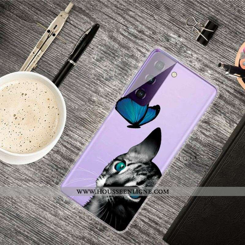 Coque Samsung Galaxy S21 Plus 5G Chat et Papillon