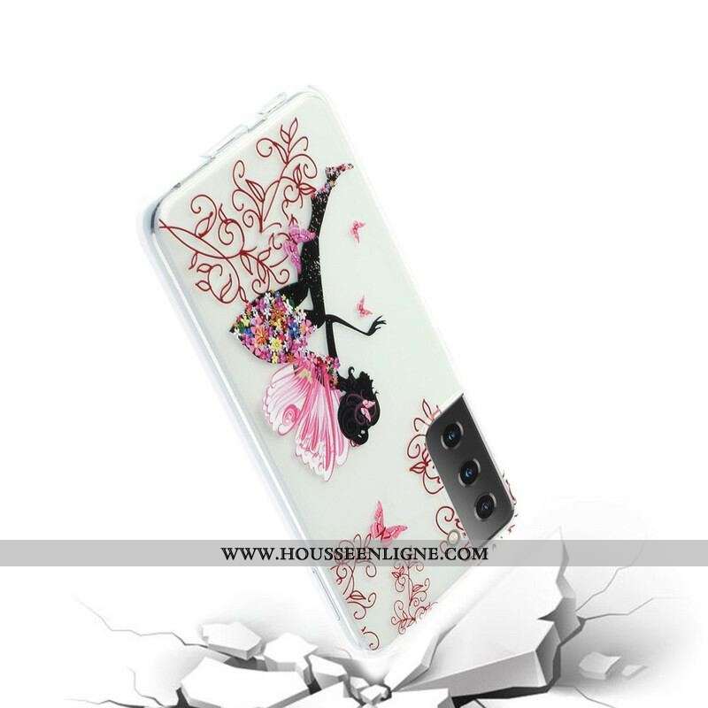 Coque Samsung Galaxy S21 Plus 5G Transparente Fée Fleurie