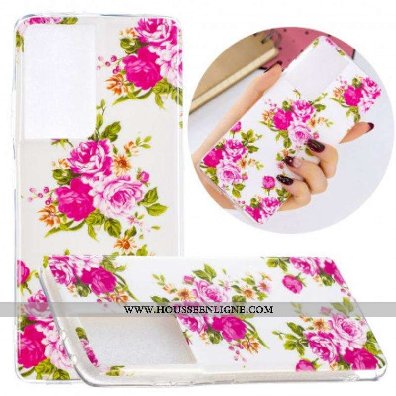 Coque Samsung Galaxy S21 Ultra 5G Fleurs Liberty Fluorescente