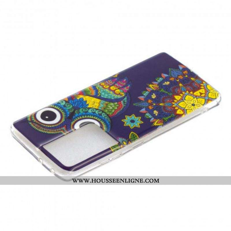 Coque Samsung Galaxy S21 Ultra 5G Hibou Mandala Fluorescente