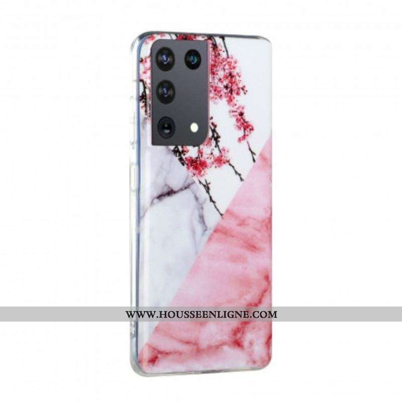 Coque Samsung Galaxy S21 Ultra 5G Marbrée Fleurs de Prunier