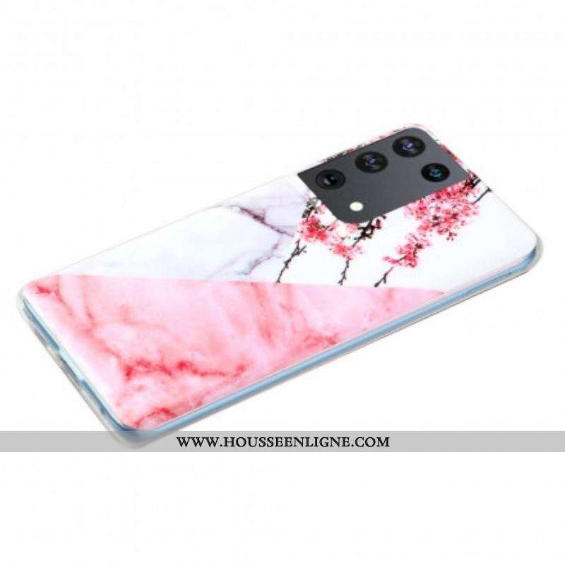 Coque Samsung Galaxy S21 Ultra 5G Marbrée Fleurs de Prunier