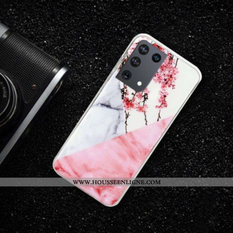 Coque Samsung Galaxy S21 Ultra 5G Marbrée Fleurs de Prunier