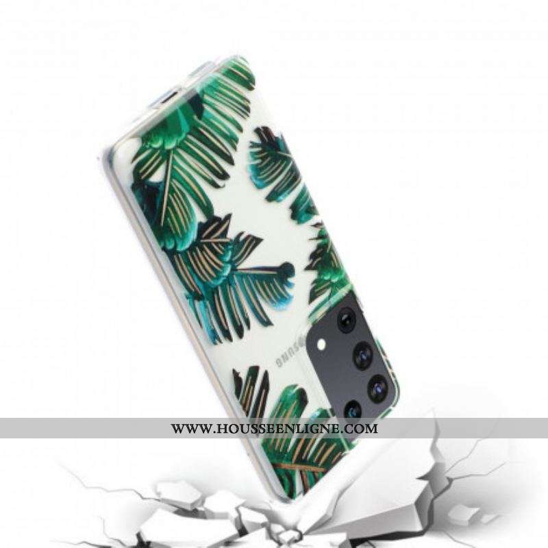 Coque Samsung Galaxy S21 Ultra 5G Transparente Feuilles Vertes