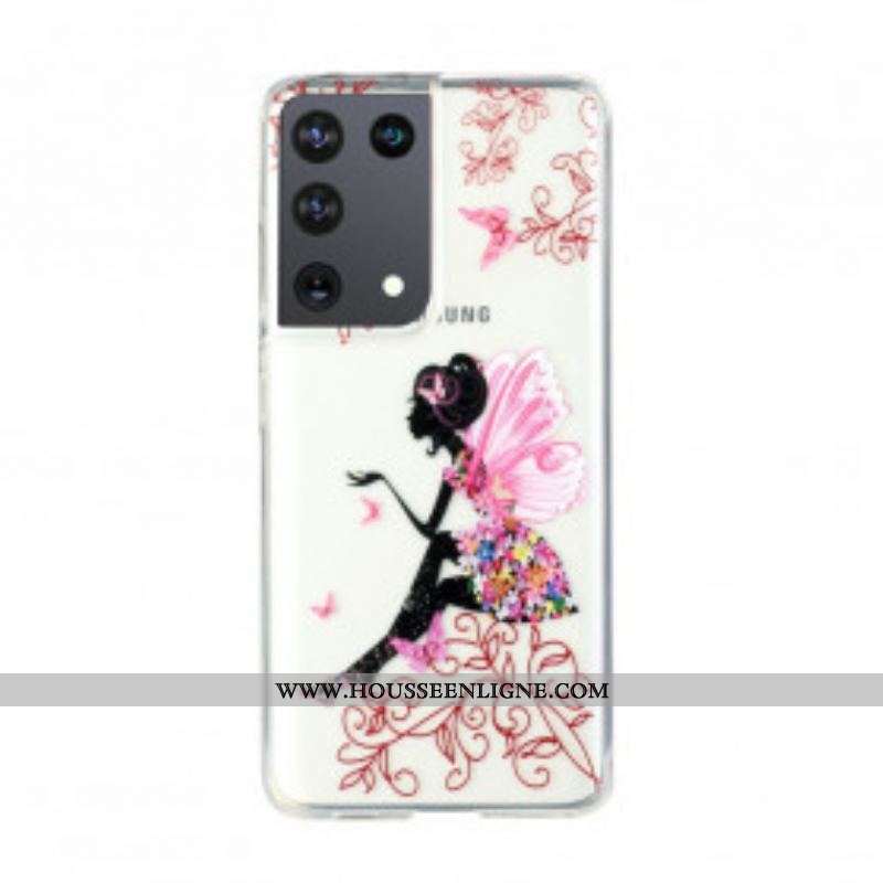 Coque Samsung Galaxy S21 Ultra 5G Transparente Fée Fleurie