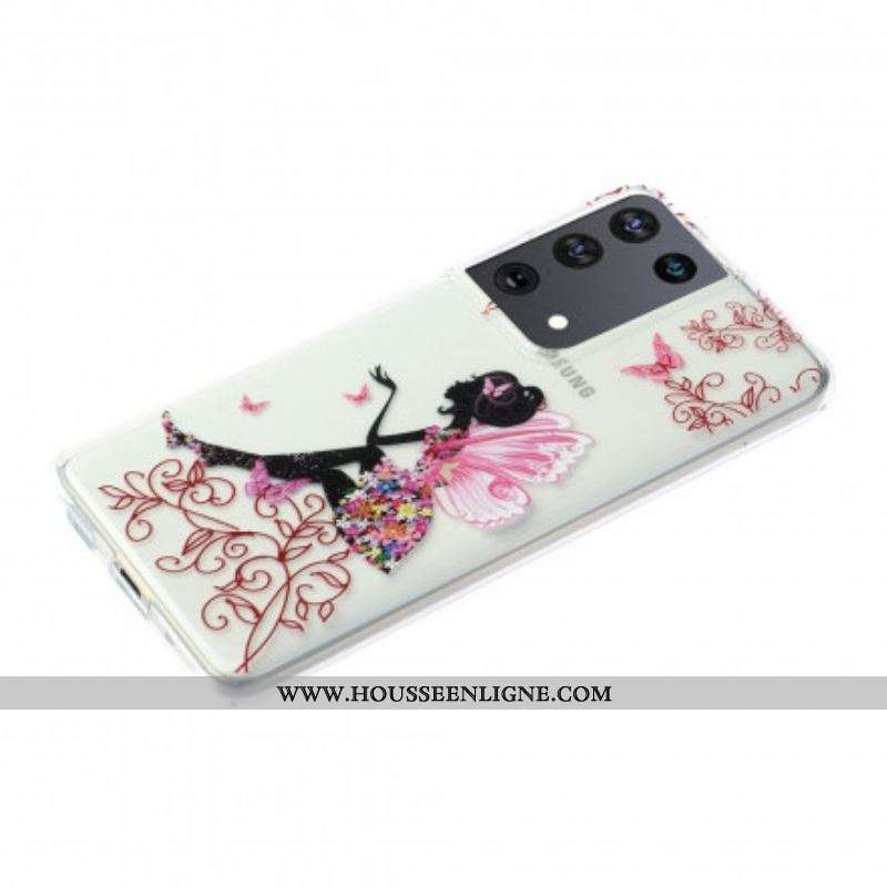 Coque Samsung Galaxy S21 Ultra 5G Transparente Fée Fleurie