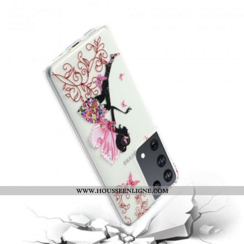 Coque Samsung Galaxy S21 Ultra 5G Transparente Fée Fleurie