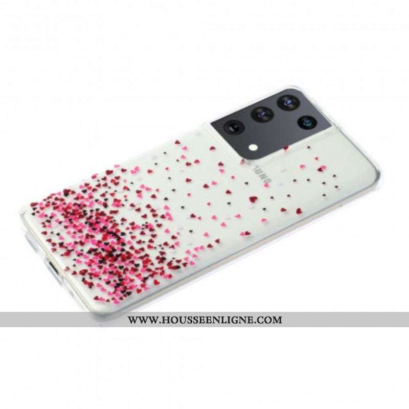 Coque Samsung Galaxy S21 Ultra 5G Transparente Multiples Coeurs