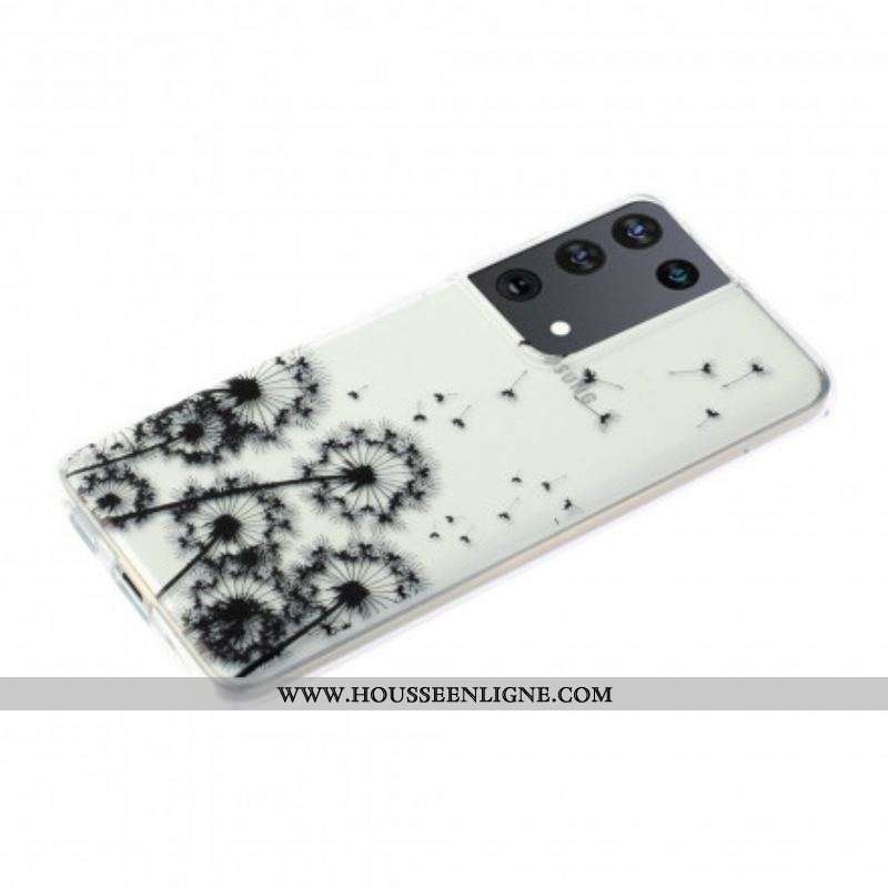 Coque Samsung Galaxy S21 Ultra 5G Transparente Pissenlits Noirs