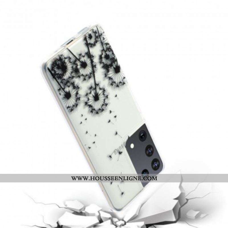 Coque Samsung Galaxy S21 Ultra 5G Transparente Pissenlits Noirs