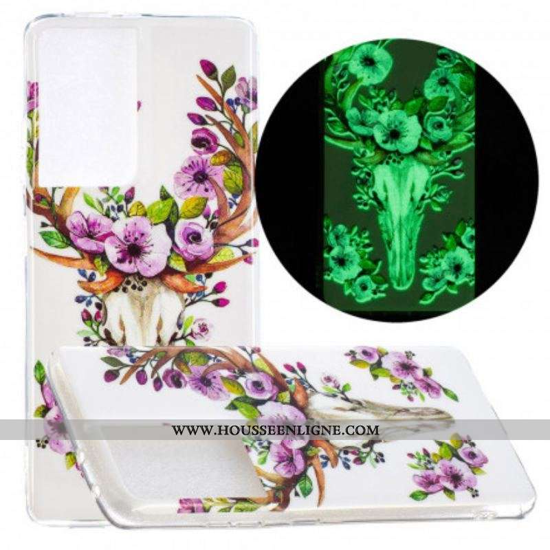 Coque Samsung Galaxy S21 Ultra 5G Wapiti Fleuri Fluorescente