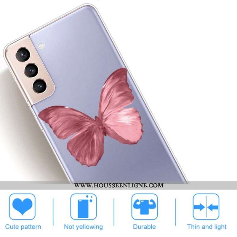 Coque Samsung Galaxy S22 5G Flexible Papillon Rose