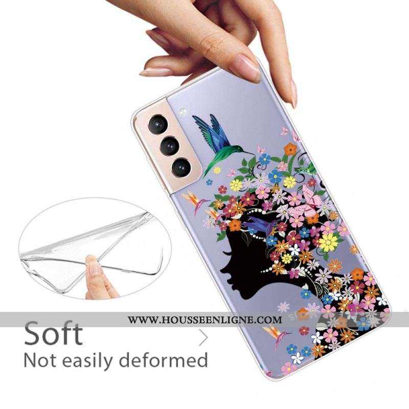 Coque Samsung Galaxy S22 5G Jolie Tête Fleurie