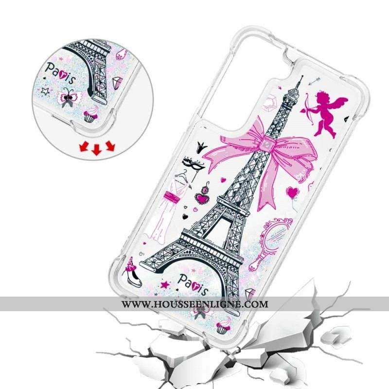 Coque Samsung Galaxy S22 5G La Tour Eiffel Paillettes