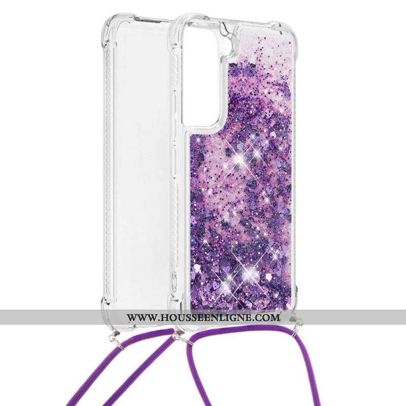 Coque Samsung Galaxy S22 5G Paillettes Design avec Cordon