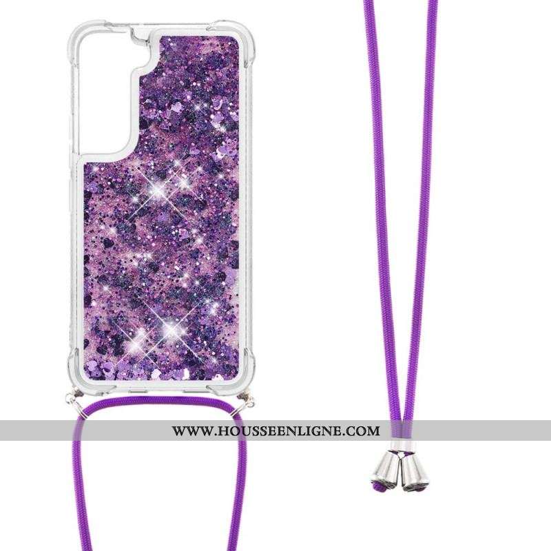 Coque Samsung Galaxy S22 5G Paillettes Design avec Cordon