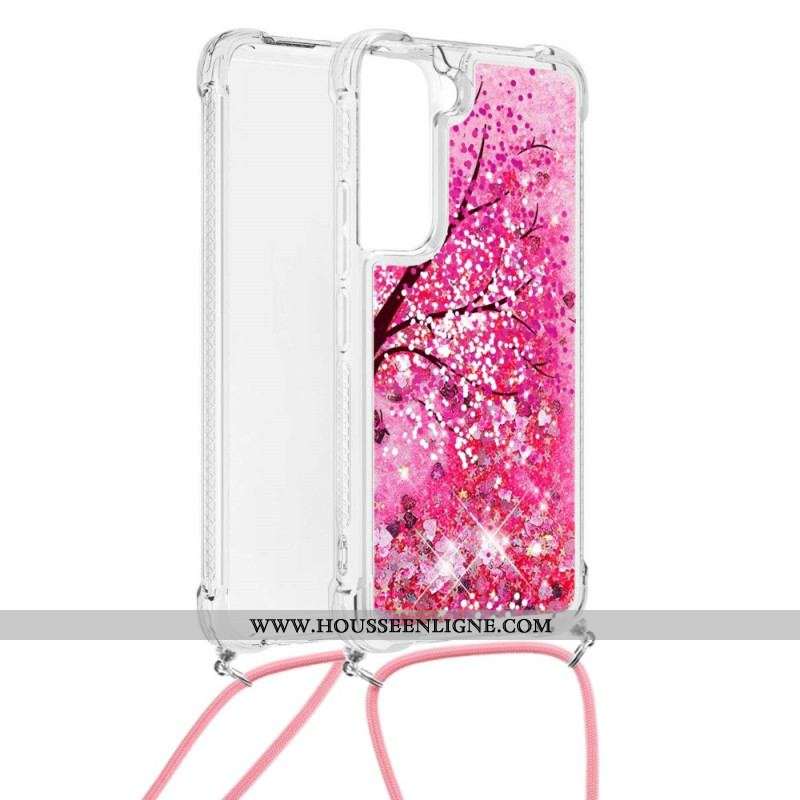 Coque Samsung Galaxy S22 5G Paillettes avec Cordon