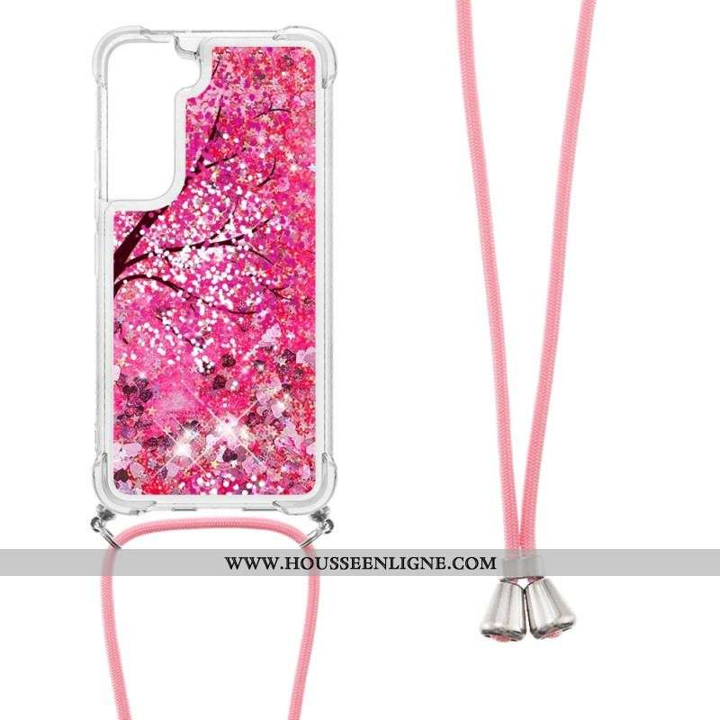 Coque Samsung Galaxy S22 5G Paillettes avec Cordon