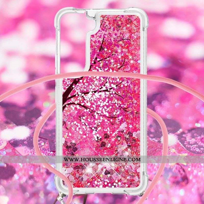 Coque Samsung Galaxy S22 5G Paillettes avec Cordon