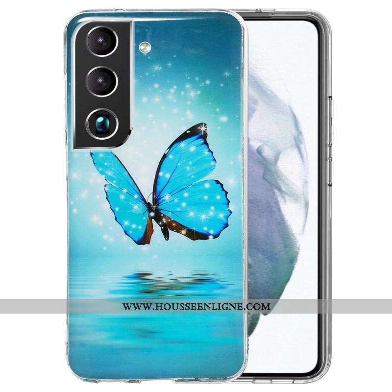 Coque Samsung Galaxy S22 5G Papillons Bleus Fluorescente