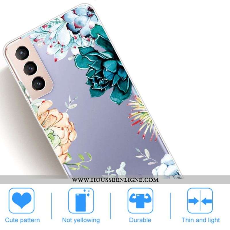 Coque Samsung Galaxy S22 5G Transparente Fleurs Aquarelle