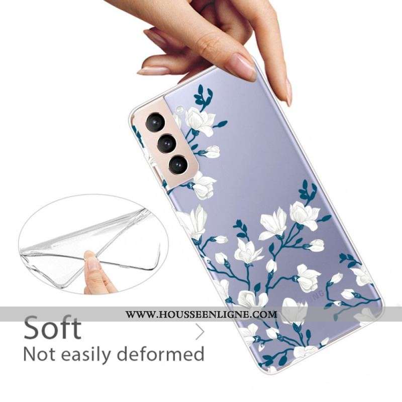 Coque Samsung Galaxy S22 5G Transparente Fleurs Blanches