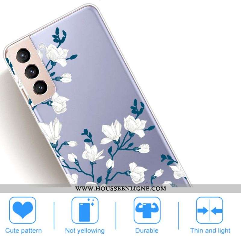 Coque Samsung Galaxy S22 5G Transparente Fleurs Blanches