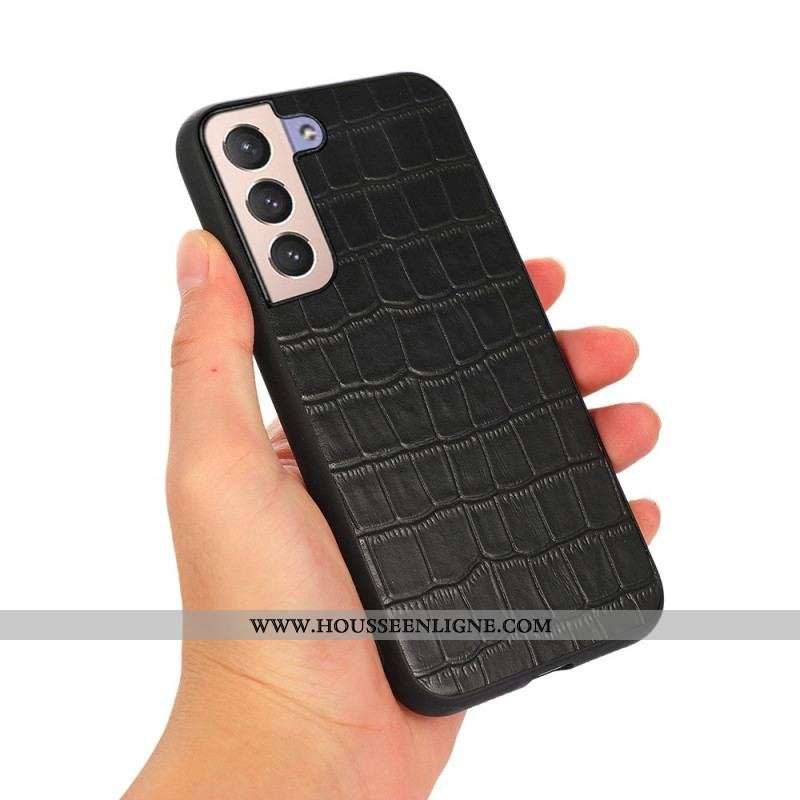 Coque Samsung Galaxy S22 5G Véritable Cuir Texture Crocodile